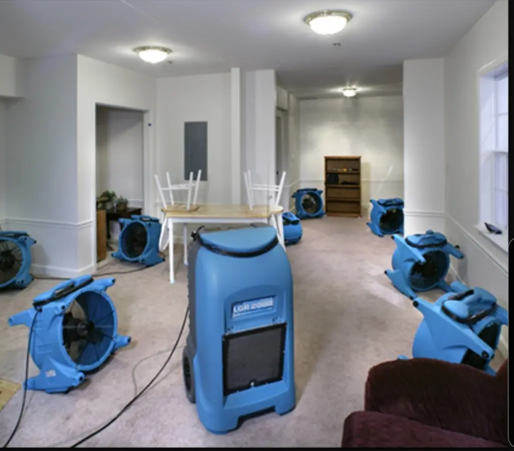 Air movers and dehumidifier setup for Water Extraction & Removal in Emmett